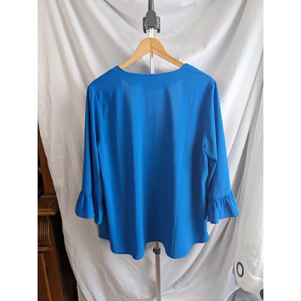 Vintage 90s BOB MACKIE Wearable Art Cerulean Open Cardigan Ruffle Sleeve Size 1X - Picture 2 of 8
